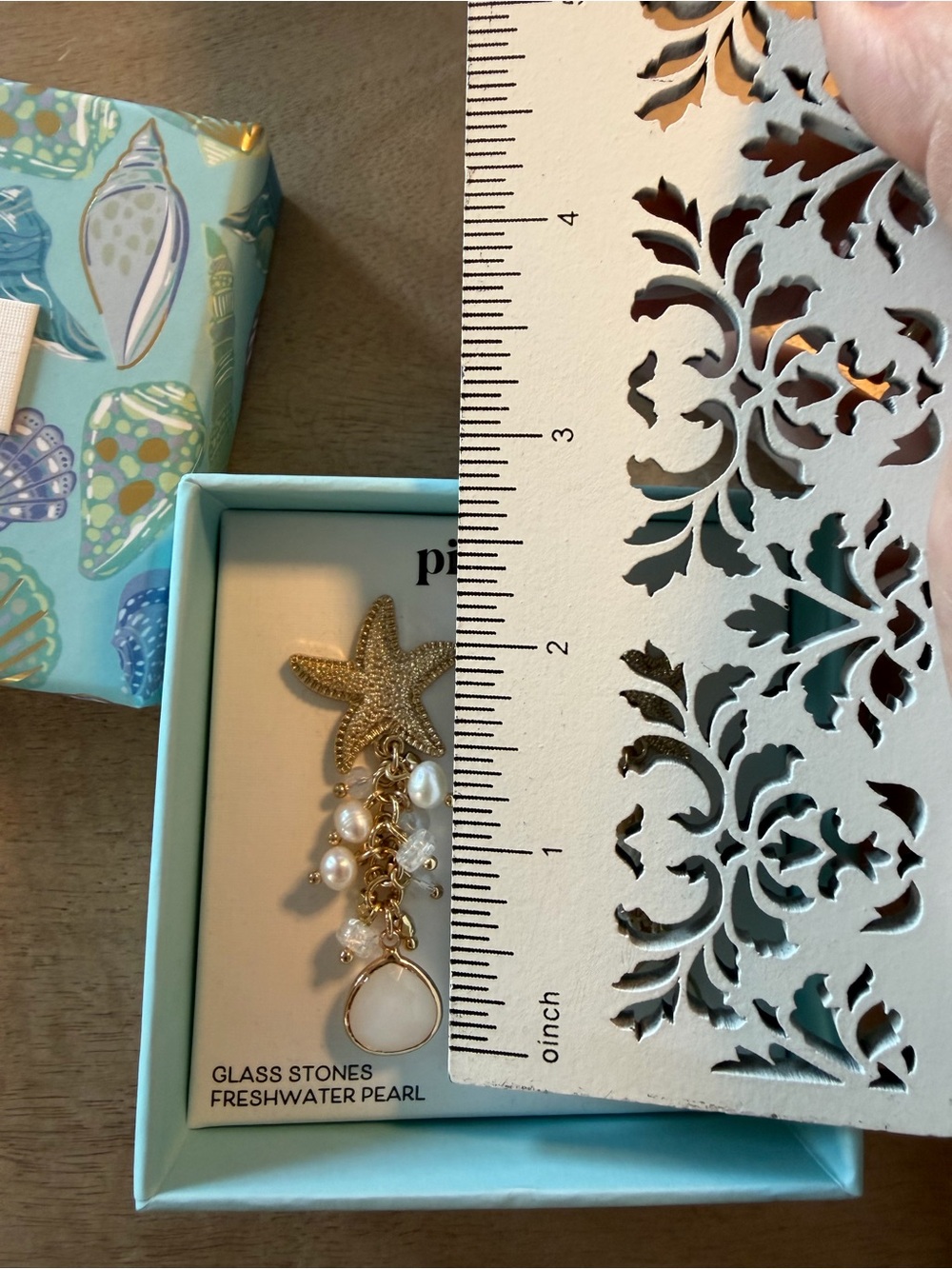 piper·k Gold Starfish Pearl Drop Earrings - Gold and White - Picture 5 of 8